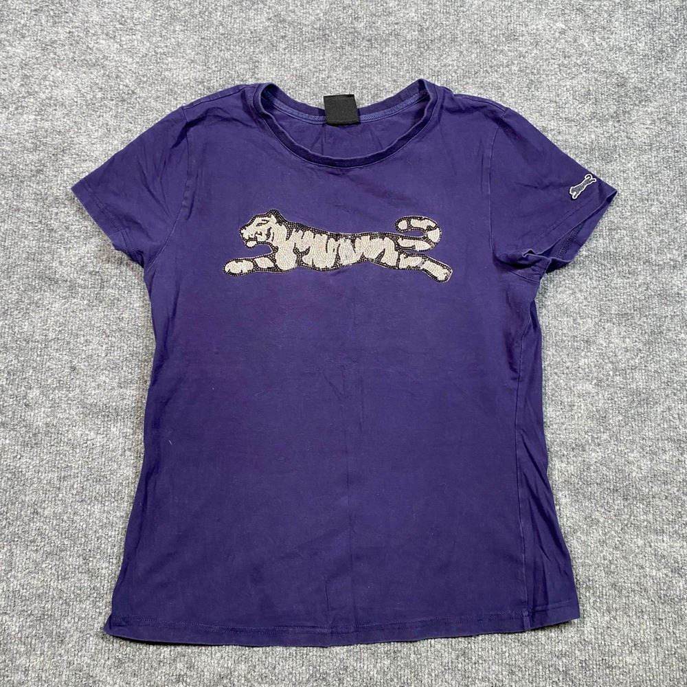 Le Tigre Womens Purple Rhinestone Tiger Graphic‎ Short Sleeve Tee Shirt H21KT006